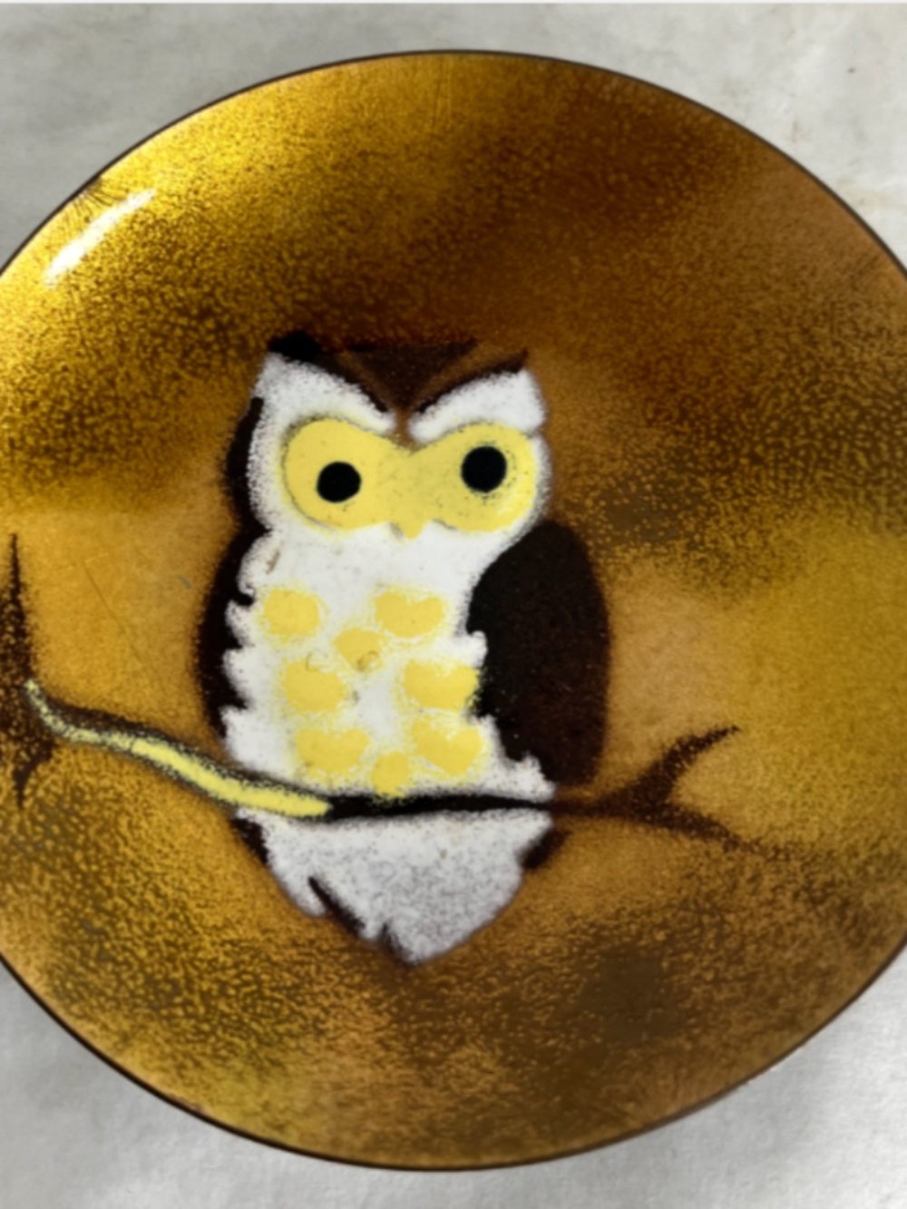 Vintage Enamel Copper Owl Small Plate/Dish Bovano Cheshire, Connecticut MCM